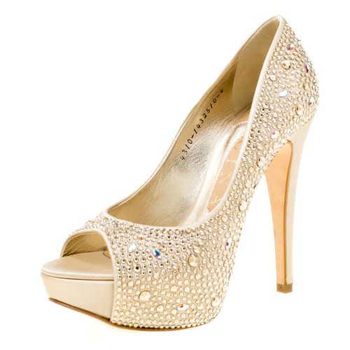 Satin Crystal Embellished Peep Toe Platform Pumps Size 37 - Gina - Modalova