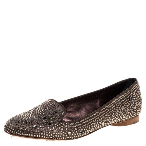 Crystal Embellished Satin Ballet Flats Size 38.5 - Gina - Modalova