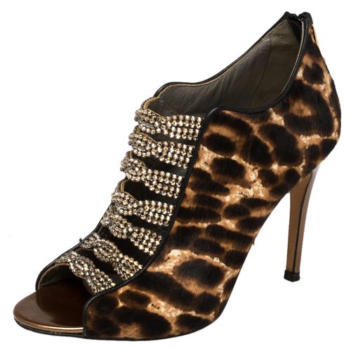 Leopard Print Calf Hair Embellished Sandals Size 37.5 - Gina - Modalova