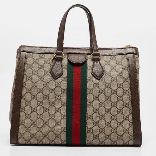 Brown GG Supreme Canvas and Leather Medium Ophidia Tote - Gucci - Modalova