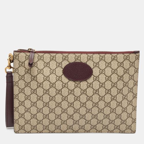 Burgundy GG Supreme Coated Canvas and Leather Wristlet Pouch - Gucci - Modalova