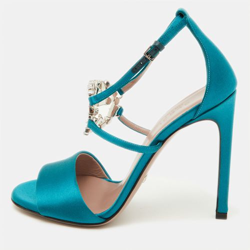 Teal Satin Crystal Embellished Interlocking G Ankle Strap Sandals Size 36 - Gucci - Modalova