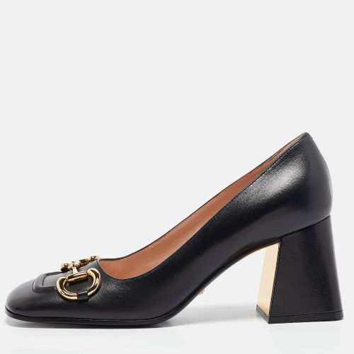 Leather Horsebit Block Heel Pumps Size 39 - Gucci - Modalova