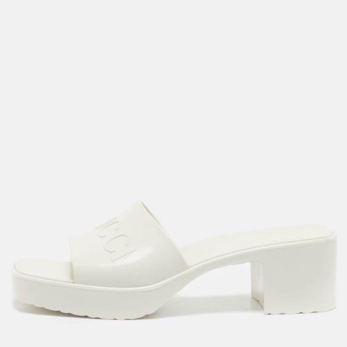 Rubber Embossed Logo Block Heel Slide Sandals Size 40 - Gucci - Modalova