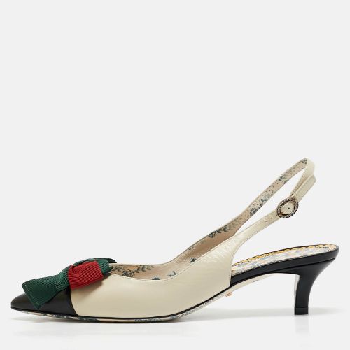 Off /Black Leather Sylvie Web Bow Slingback Pumps Size 37 - Gucci - Modalova