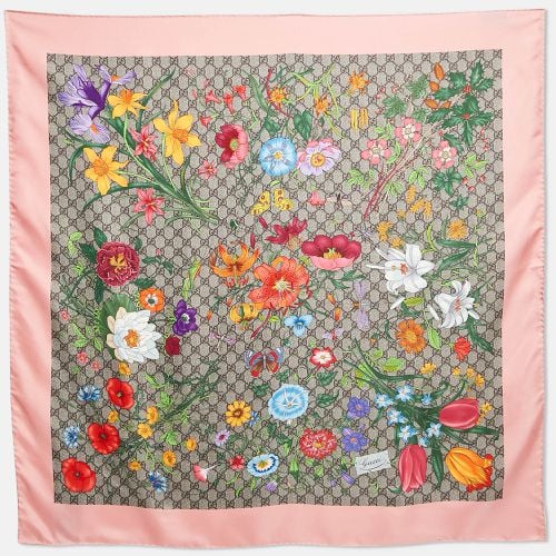 Pink GG Flora Print Silk Square Scarf - Gucci - Modalova