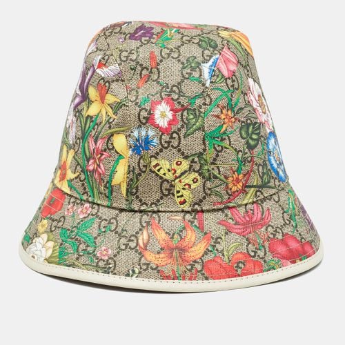 GG Floral Print Coated Canvas Leather Trimmed Bucket Hat L - Gucci - Modalova