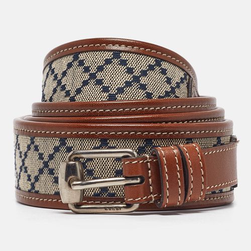 Brown Diamante Canvas and Leather Buckle Belt 105 CM - Gucci - Modalova