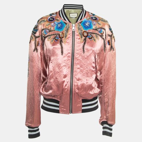 Floral Sequin Embroidered Satin Bomber Jacket M - Gucci - Modalova