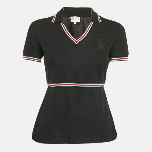 Applique Cotton Pique Cinched Waist Equestrian T-Shirt S - Gucci - Modalova