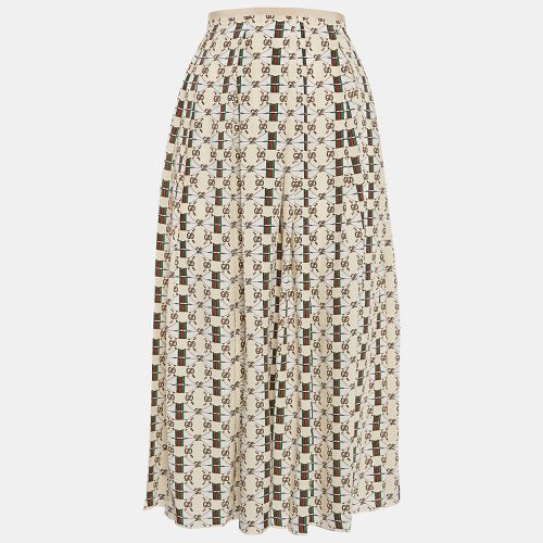 Beige Web Kisses & Logo Monogram Print Silk Pleated Midi Skirt S - Gucci - Modalova