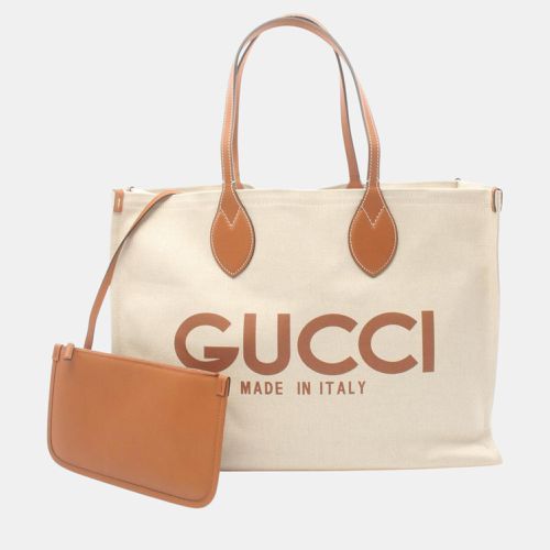 Brown Canvas Leather Printed Bag - Gucci - Modalova