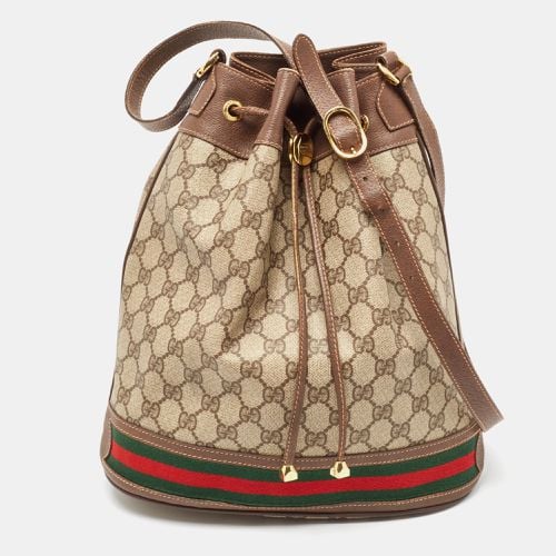 Brown GG Supreme Canvas and Leather Ophidia Bucket Bag - Gucci - Modalova