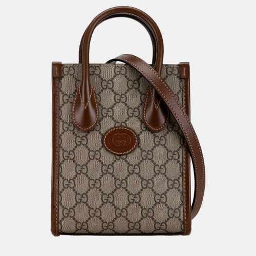 Brown Mini GG Supreme Interlocking G Satchel - Gucci - Modalova