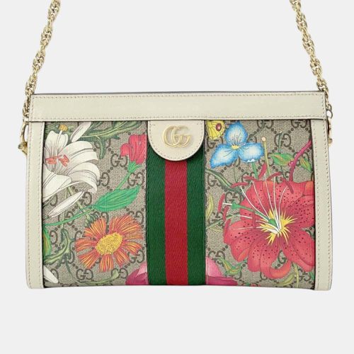 Ivory PVC Leather GG Flora Chain Shoulder Bag - Gucci - Modalova