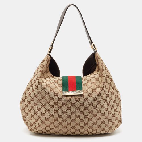 Brown GG Canvas and Leather New Ladies Web Hobo - Gucci - Modalova