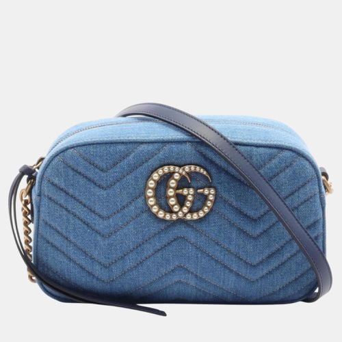 Denim Leather Navy Gg Marmont Shoulder Bag - Gucci - Modalova