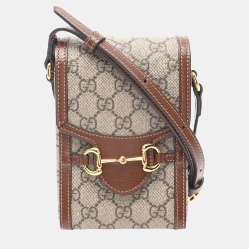 Brown Supreme Coated Canvas Leather Gg Horsebit 1955 Bag - Gucci - Modalova