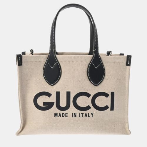 Navy Canvas Leather Print Tote Bag - Gucci - Modalova