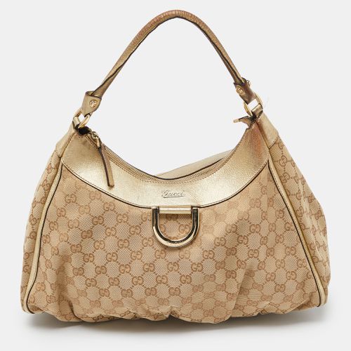 Biege/Gold GG Canvas and Leather Large D Ring Hobo - Gucci - Modalova