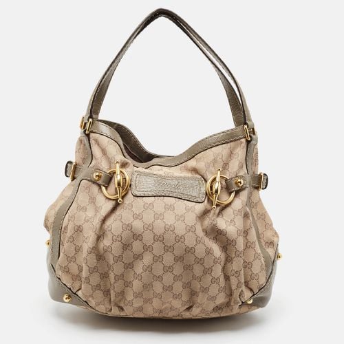 Beige GG Canvas and Leather Horsebit Jockey Hobo - Gucci - Modalova