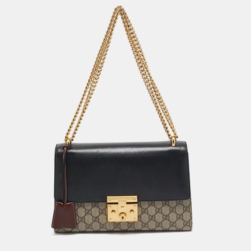 Black GG Supreme Canvas and Leather Medium Padlock Shoulder Bag - Gucci - Modalova