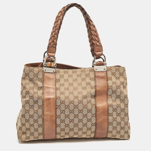 Brown GG Canvas and Leather Medium Bamboo Bar Tote - Gucci - Modalova