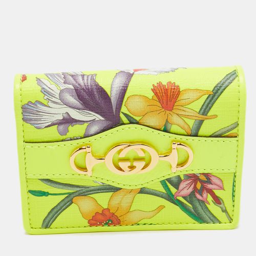 Neon Floral Print Canvas and Leather Zumi Card Holder - Gucci - Modalova