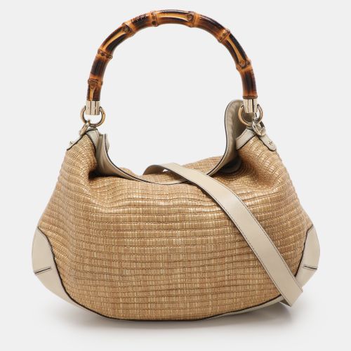 Cream Leather and Straw Peggy Hobo - Gucci - Modalova