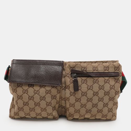 Brown GG Canvas and Leather Web Double Pocket Belt Bag - Gucci - Modalova