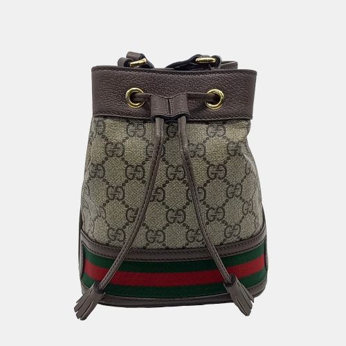 Brown Canvas and Leather Ophidia Mini Bucket Bag - Gucci - Modalova