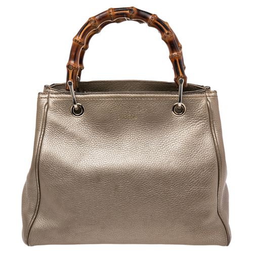 Metallic Leather Bamboo Top Handle Shopper Tote - Gucci - Modalova