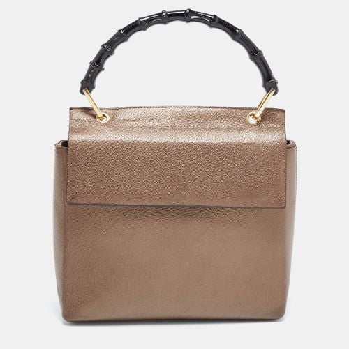 Bronze Leather Bamboo Flap Top Handle Bag - Gucci - Modalova