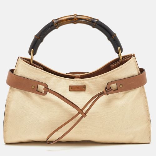 Brown Canvas and Leather Vintage Bamboo Hobo - Gucci - Modalova