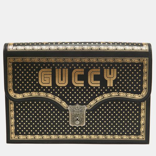 Gold Leather Printed GUCCY Portfolio Clutch - Gucci - Modalova