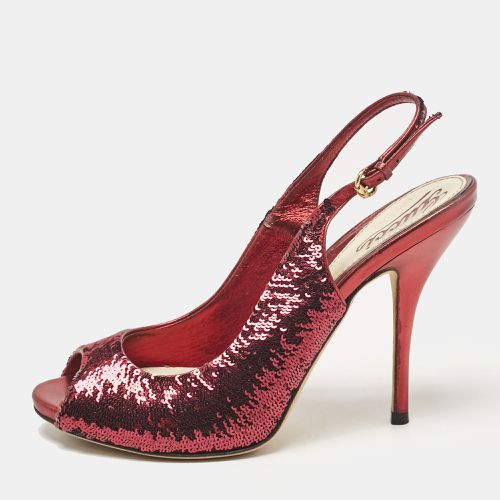 Sequins and Leather Peep Toe Pumps Size 37.5 - Gucci - Modalova