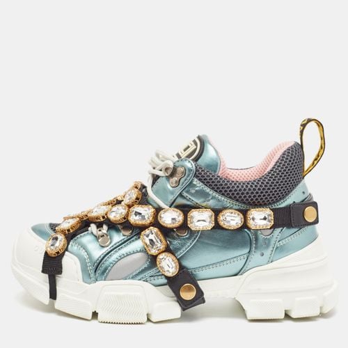 Tricolor Leather and Mesh Flashtrek Reflective Lace Up Sneakers 37.5 - Gucci - Modalova