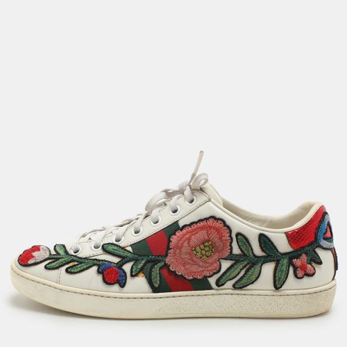 Leather Ace Floral-Embroidered Web Low Top Sneakers Size 36 - Gucci - Modalova