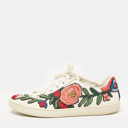 Leather and Python Embossed Leather Ace Lace Up Sneakers Size 38 - Gucci - Modalova