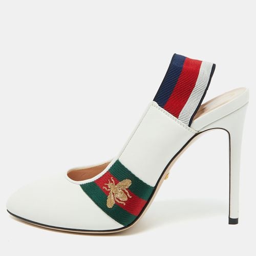 Leather Web Detail Sylvie Slingback Pumps Size 38.5 - Gucci - Modalova