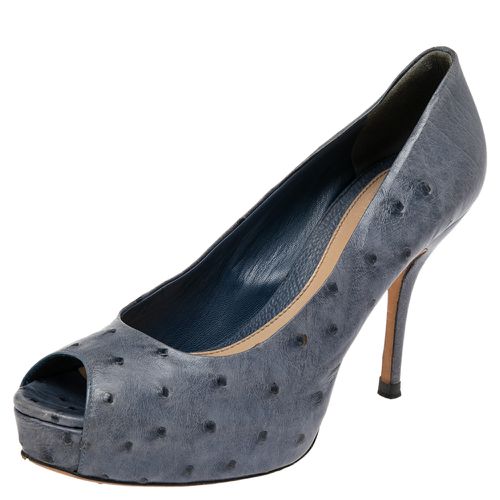 Ostrich Leather Peep Toe Platform Pumps Size 38 - Gucci - Modalova