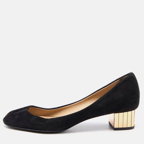 Suede Peep Toe Block Heel Pumps Size 38.5 - Gucci - Modalova