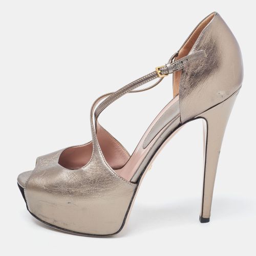 Grey Leather Ankle Strap Peep Toe Platform Pumps Size 38 - Gucci - Modalova