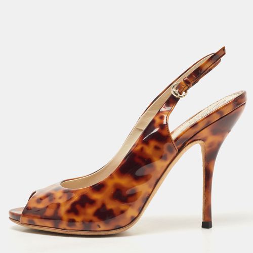 Two-Tone Animal Print Patent Leather Peep Toe Slingback Pumps Size 37.5 - Gucci - Modalova