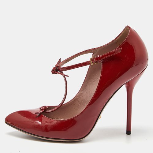 Patent Leather Knotted Bow T-Strap Pumps Size 36 - Gucci - Modalova