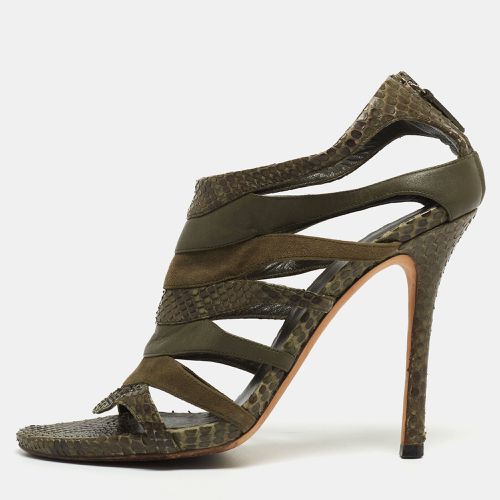 Python And Suede Ankle Strap Sandals Size 38 - Gucci - Modalova