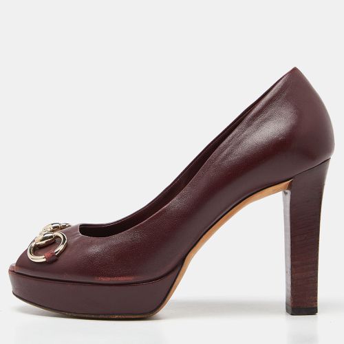 Leather Horsebit Peep Toe Platform Pumps Size 37 - Gucci - Modalova