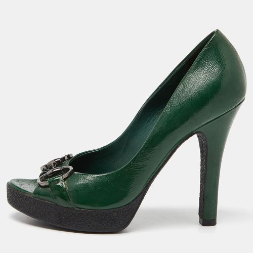 Patent Leather Horsebit Peep Toe Pumps Size 36 - Gucci - Modalova