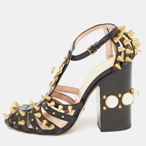 Leather Kendall Embellished Block Heel Ankle Strap Sandals Size 38.5 - Gucci - Modalova