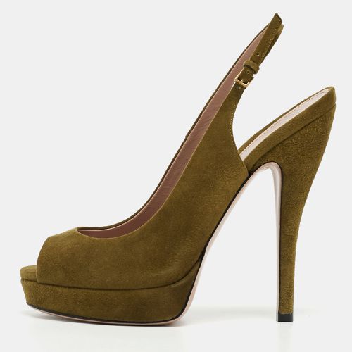 Suede Sofia Slingback Platform Pumps Size 38.5 - Gucci - Modalova